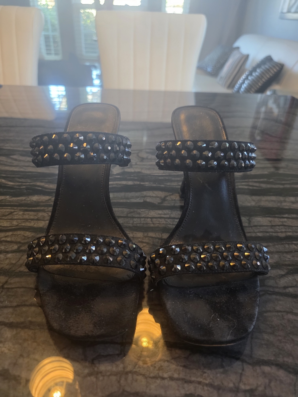 Michael Kors Black Studded Two-Band Slide Sandals
